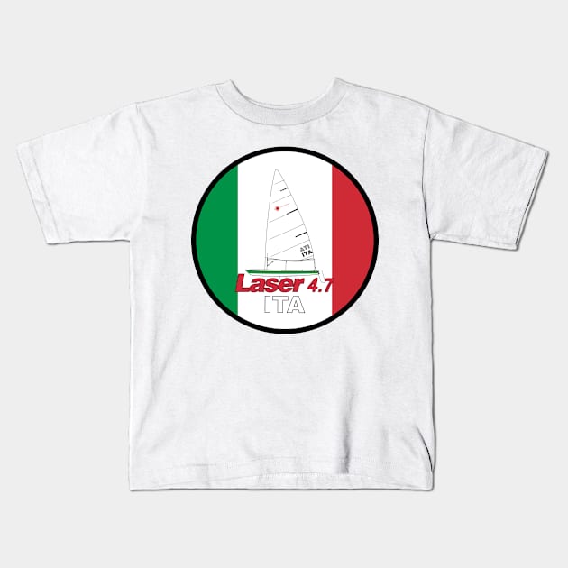 laser class sailboat on flag Italy Kids T-Shirt by Regatta Merch